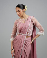 Mohey Women Enchanting Dusty Pink Elegance Pre Draped Saree