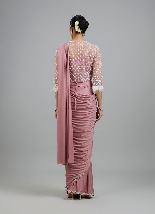 Mohey Women Enchanting Dusty Pink Elegance Pre Draped Saree