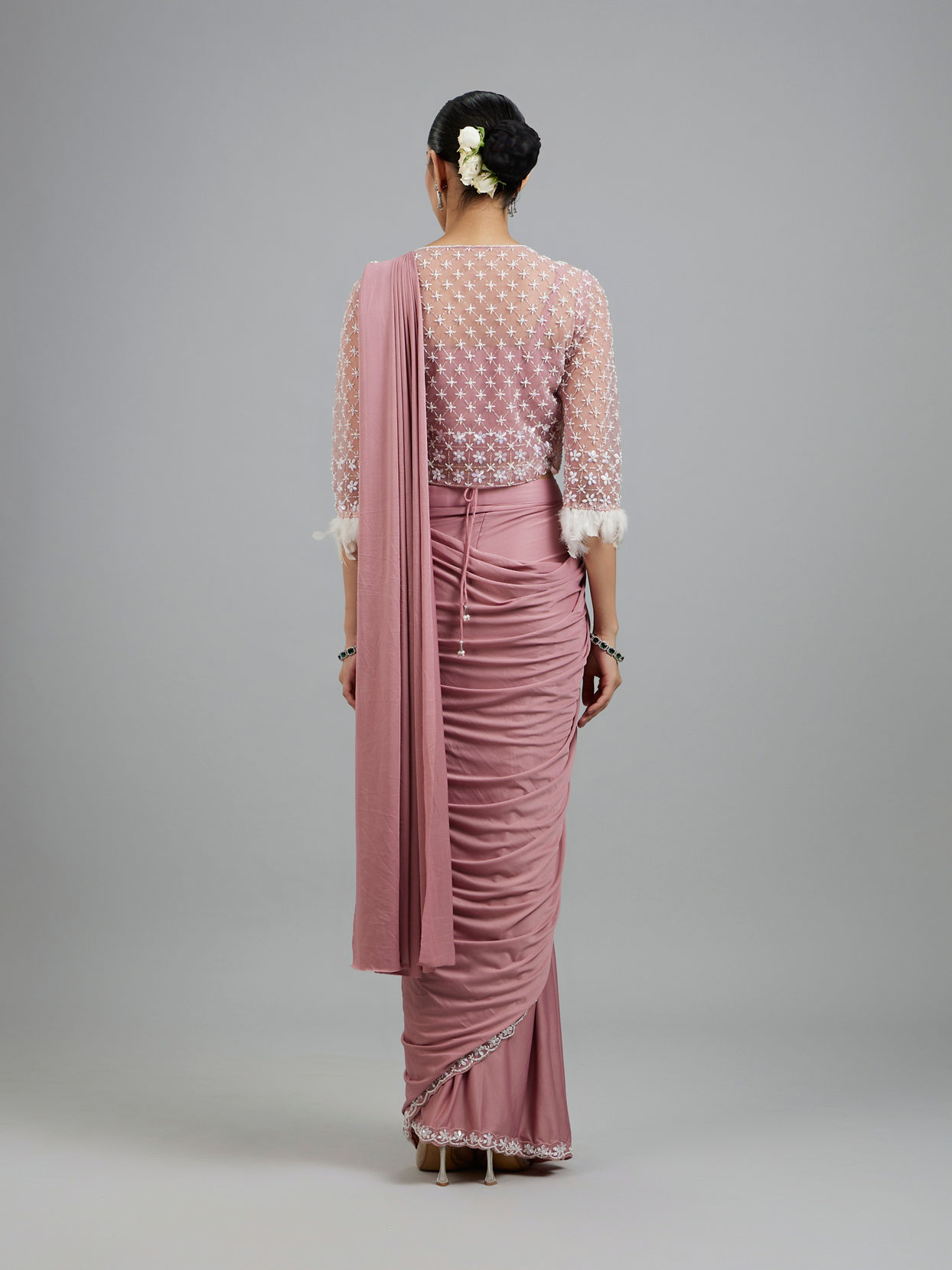 Mohey Women Enchanting Dusty Pink Elegance Pre Draped Saree