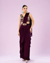Wine Colored Chinon Drape Saree