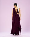 Mohey Women Wine Colored Chinon Drape Saree