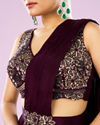 Mohey Women Wine Colored Chinon Drape Saree