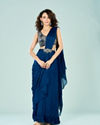 Stellar Blue Chinon Pre Draped Saree