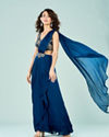 Mohey Women Stellar Blue Chinon Pre Draped Saree