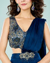 Mohey Women Stellar Blue Chinon Pre Draped Saree