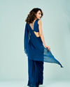 Mohey Women Stellar Blue Chinon Pre Draped Saree