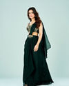 Mohey Women Bottle Green Elegance Pre Draped Saree