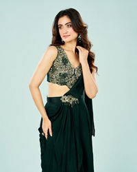 Mohey Women Bottle Green Elegance Pre Draped Saree
