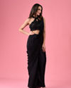 Mohey Women Black Chic Draped Pre Draped Saree