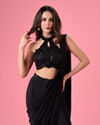Mohey Women Black Chic Draped Pre Draped Saree