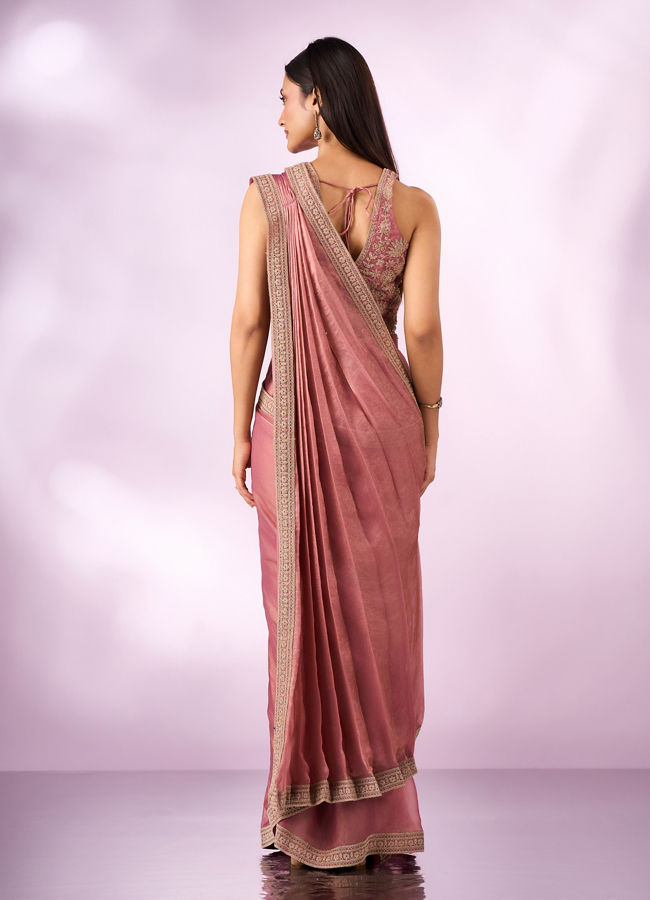 Mohey Women Pink Organza Saree with Moti Work