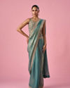 Mohey Women Sea Green Organza Pre Draped Saree