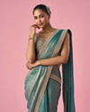 Mohey Women Sea Green Organza Pre Draped Saree