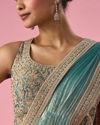 Mohey Women Sea Green Organza Pre Draped Saree
