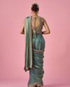 Mohey Women Sea Green Organza Pre Draped Saree