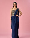 Mohey Women Indigo Blue Satin Pre Draped Saree with Cutdana Work