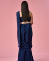 Mohey Women Indigo Blue Satin Pre Draped Saree with Cutdana Work