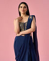 Mohey Women Indigo Blue Satin Pre Draped Saree with Cutdana Work