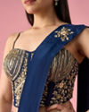 Mohey Women Indigo Blue Satin Pre Draped Saree with Cutdana Work