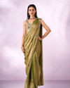 Mohey Women Green Organza Saree with Mirror Work