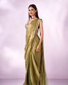 Mohey Women Green Organza Saree with Mirror Work