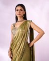 Mohey Women Green Organza Saree with Mirror Work