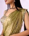 Mohey Women Green Organza Saree with Mirror Work