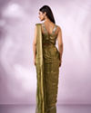 Mohey Women Green Organza Saree with Mirror Work