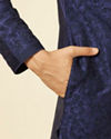 Manyavar Men Dark Blue Sequined Embroidered Bel Buti Patterned Kurta Set