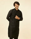 alt message - Manyavar Men Charcoal Black Bel Buti Patterned Kurta Set image number 0