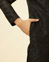 alt message - Manyavar Men Charcoal Black Bel Buti Patterned Kurta Set image number 3
