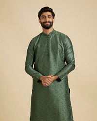 Manyavar Men Forest Green Sequinned Bel Buti Patterned Kurta Set