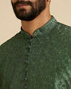 Manyavar Men Forest Green Sequinned Embroidered Bel Buti Patterned Kurta Set