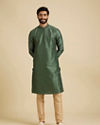Manyavar Men Forest Green Sequinned Embroidered Bel Buti Patterned Kurta Set