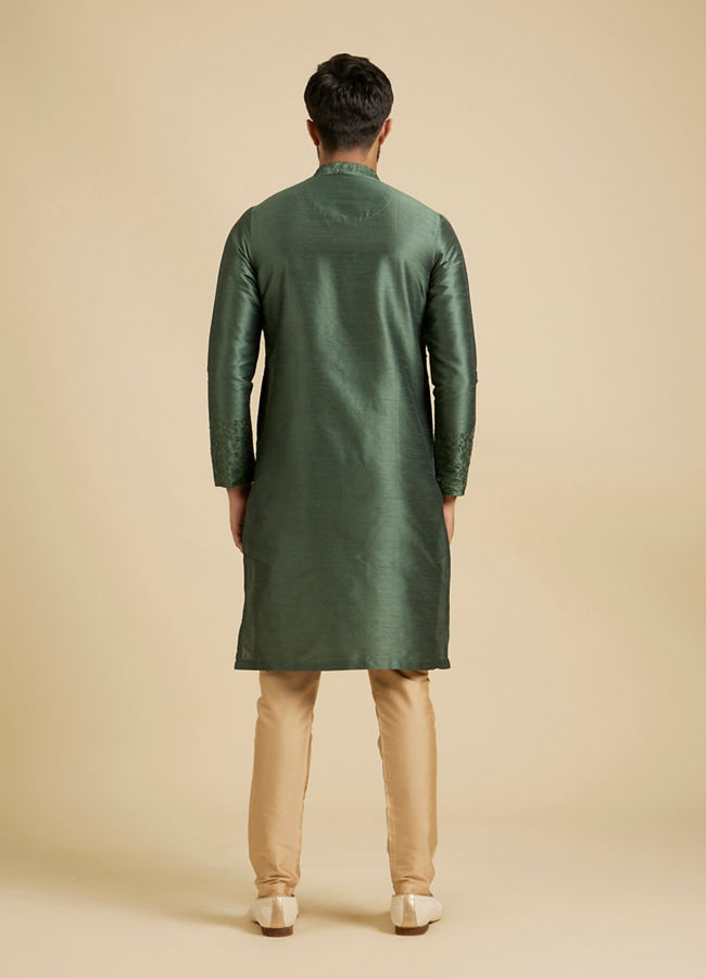 Manyavar Men Forest Green Sequinned Embroidered Bel Buti Patterned Kurta Set