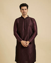 Manyavar Men Wine Self Design Kurta With Black Churidar