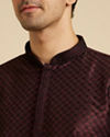 alt message - Manyavar Men Wine Self Design Kurta With Black Churidar image number 1