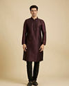 alt message - Manyavar Men Wine Self Design Kurta With Black Churidar image number 2