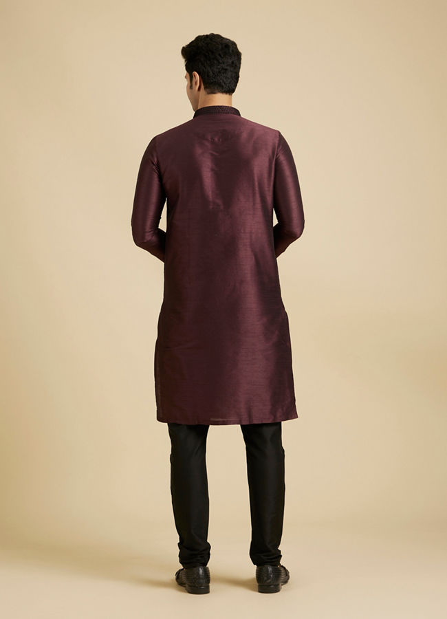 Manyavar Men Wine Self Design Kurta With Black Churidar