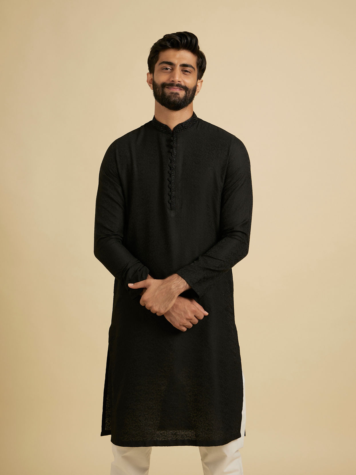 Manyavar Men Classic Black Kurta Churidar