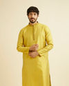 Manyavar Men Golden Yellow Self Design Kurta Set image number 0