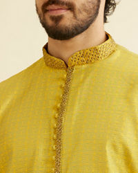 Manyavar Men Golden Yellow Self Design Kurta Set