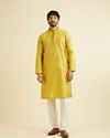 Manyavar Men Golden Yellow Self Design Kurta Set