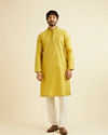 Manyavar Men Golden Yellow Self Design Kurta Set image number 2