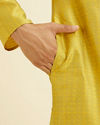 Manyavar Men Golden Yellow Self Design Kurta Set image number 3