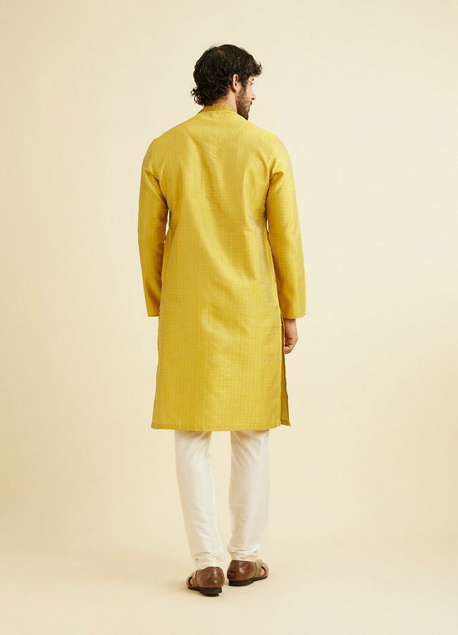 Manyavar Men Golden Yellow Self Design Kurta Set image number 5