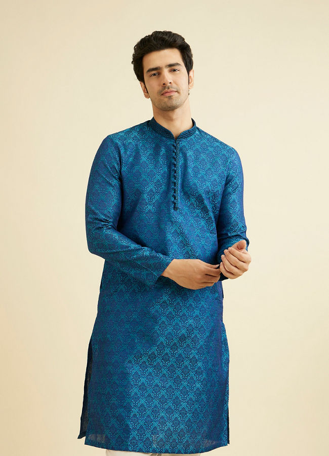 alt message - Manyavar Men Feroze Self Design Kurta Set image number 0