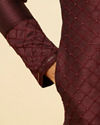 Manyavar Men Wine Red Lattice Patterned Patra Work Kurta Set