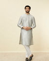 Manyavar Men Pearl River Grey Buta Patterned Kurta Set