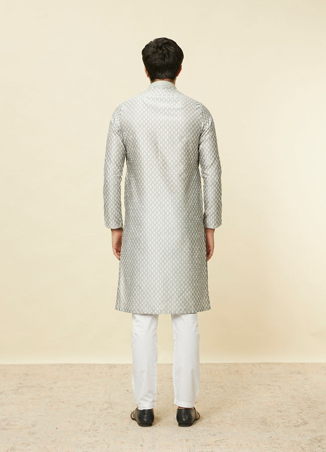 Manyavar Men Pearl River Grey Buta Patterned Kurta Set